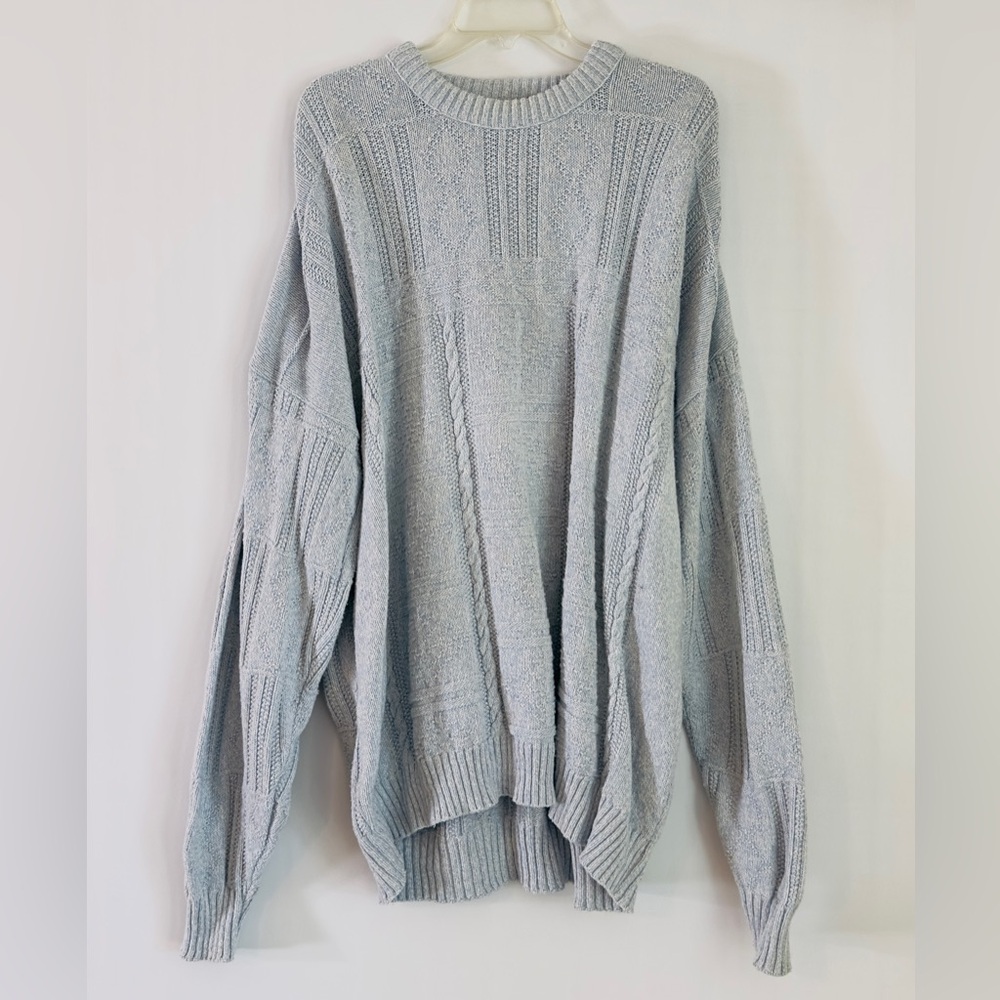 Vintage Oversized Robert Bruce Light Blue Cable Knit Sweater